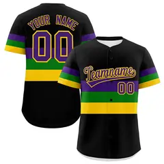 Black Purple Kelly Green Gold Mardi Gras Baseball Jersey