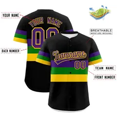 Black Purple Kelly Green Gold Mardi Gras Baseball Jersey 3