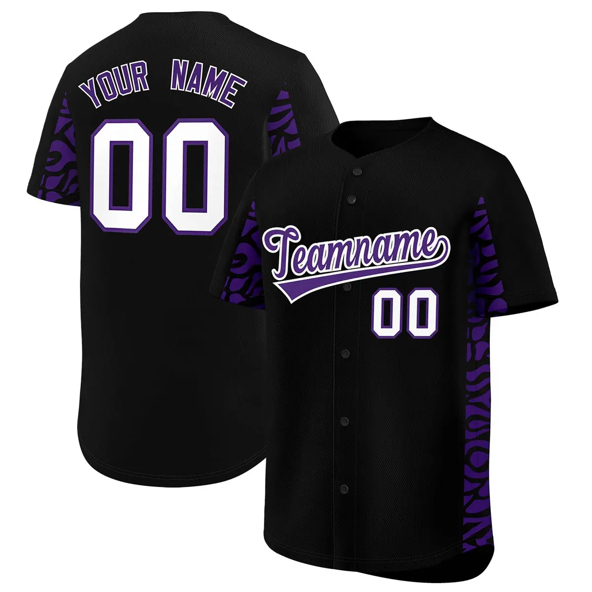 Black Purple Leopard Graffiti Side Design Baseball Jersey