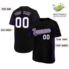 Black Purple Leopard Graffiti Side Design Baseball Jersey 2