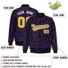 Black Purple Leopard Graffiti Varsity Letterman Baseball Jacket 2