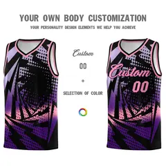 Black Purple Lightning Halftone Dot Basketball Jersey 3