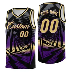 Black Purple Lightning Halftone Dot Wrinkle-Resistant Basketball Jersey 1