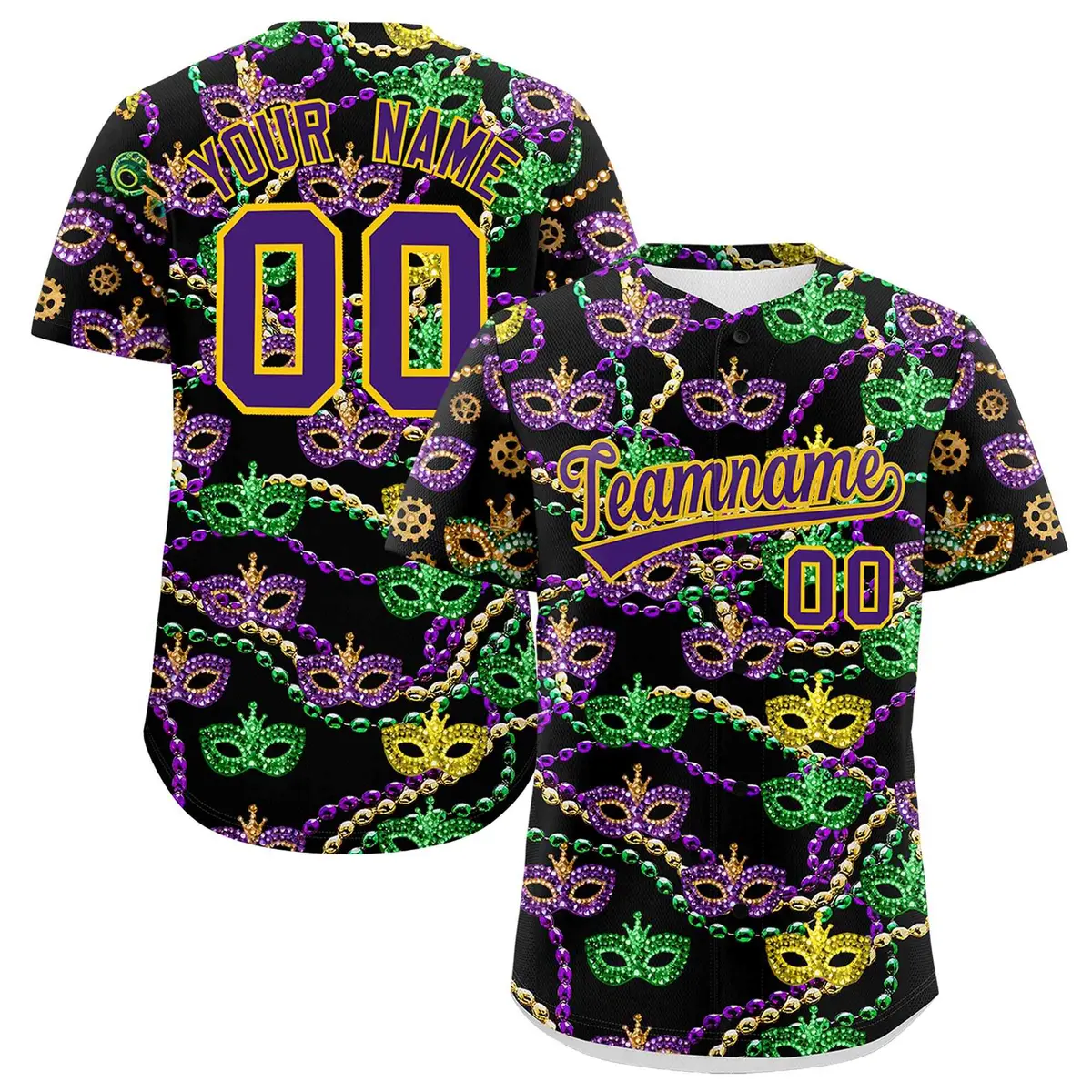 Black Purple Mardi Gras Authentic Baseball Jersey