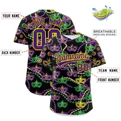 Black Purple Mardi Gras Authentic Baseball Jersey 3
