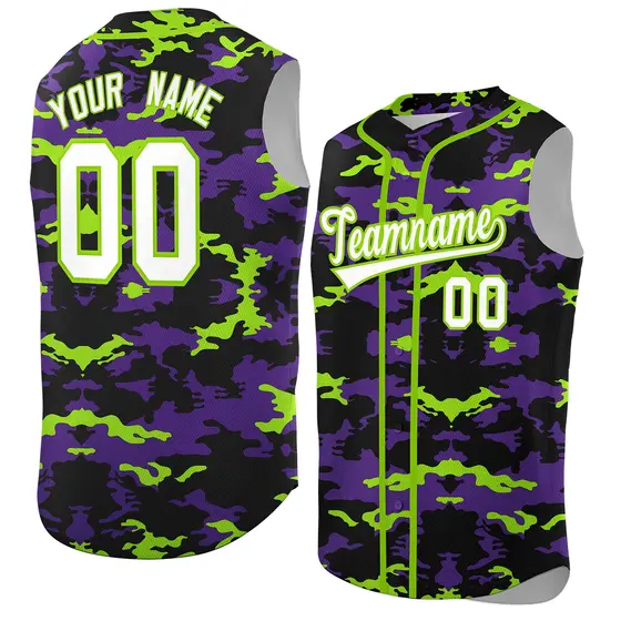 Black Purple Neon Green Camo Sleeveless Baseball Jersey