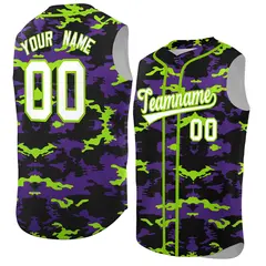 Black Purple Neon Green Camo Sleeveless Baseball Jersey 1