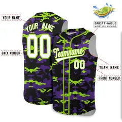 Black Purple Neon Green Camo Sleeveless Baseball Jersey 2
