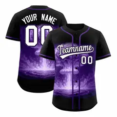 Black Purple Nuclear Blast Graffiti Full Button Baseball Jersey