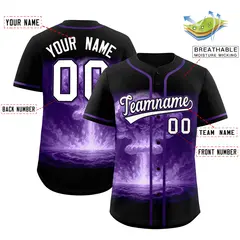 Black Purple Nuclear Blast Graffiti Full Button Baseball Jersey 2