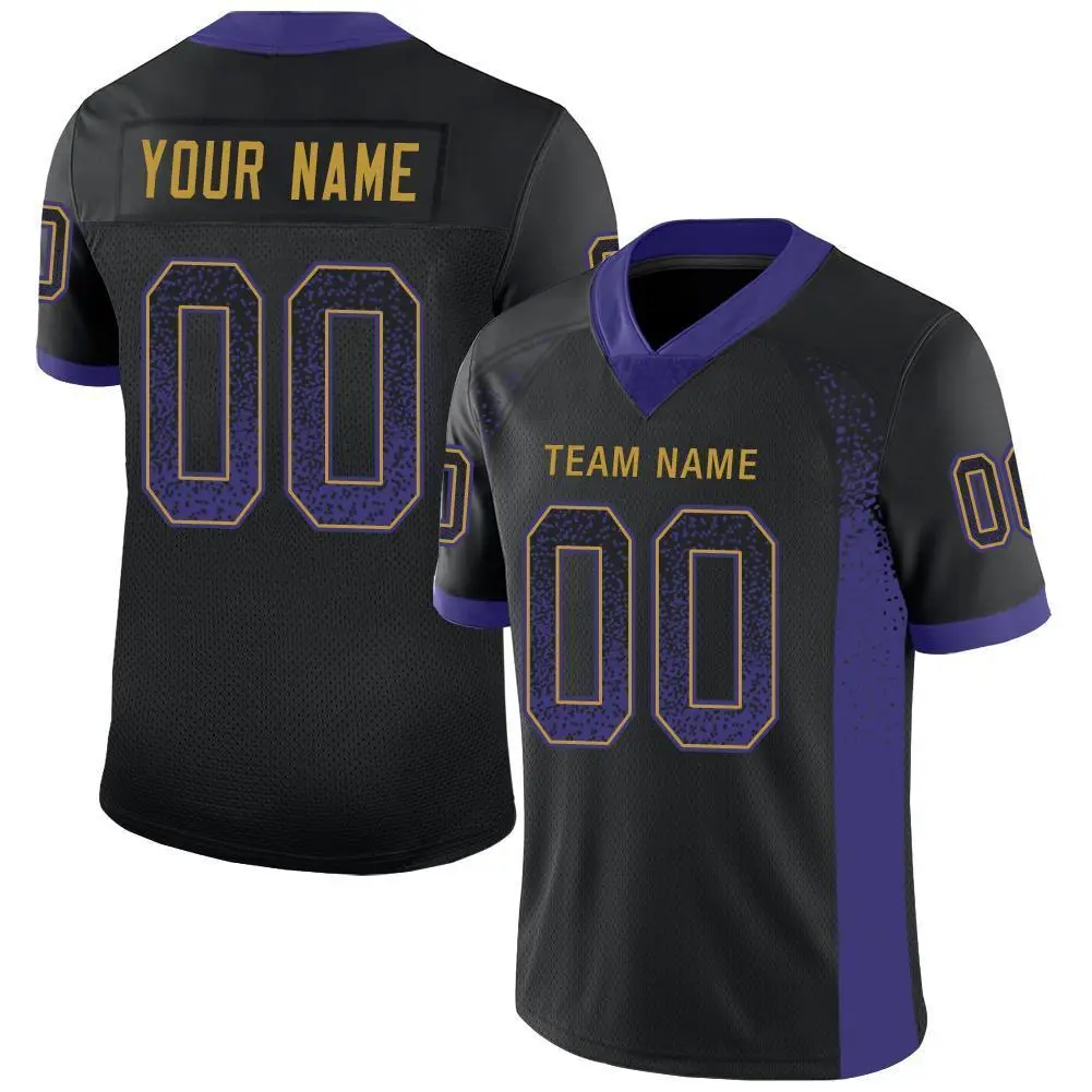 Black Purple-Old Gold Drift Fashion Mesh Football Jersey