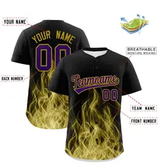 Black Purple Old Gold Flame Graffiti Pattern Baseball Jersey 2