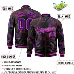 Black Purple-Pink Blur Spray Varsity Full-Zip Letterman Bomber Jacket 2