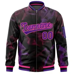 Black Purple-Pink Blur Spray Varsity Full-Zip Letterman Bomber Jacket 3
