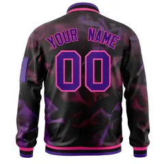 Black Purple-Pink Blur Spray Varsity Full-Zip Letterman Bomber Jacket 4