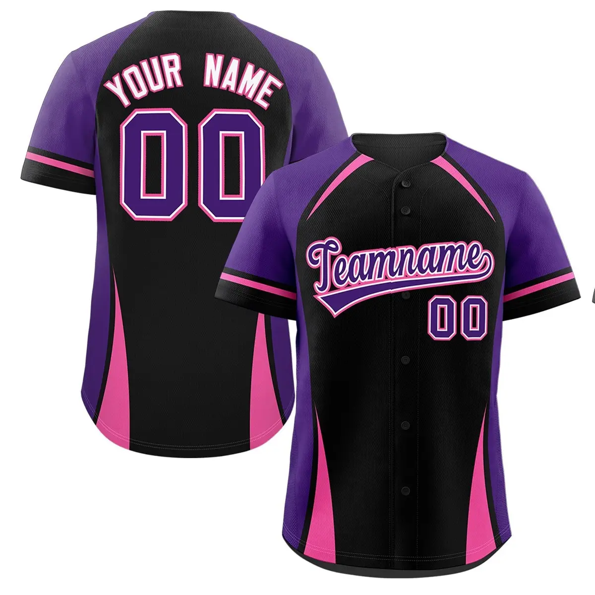 Black Purple-Pink Color Block Authentic Baseball Jersey