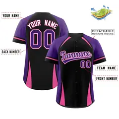 Black Purple-Pink Color Block Authentic Baseball Jersey 2