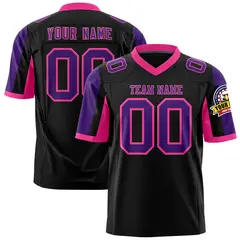 Black Purple-Pink Color Block Raglan Sleeves Football Jersey 1