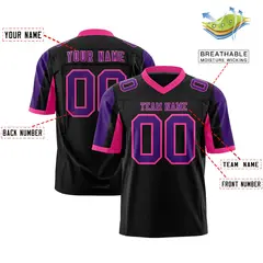 Black Purple-Pink Color Block Raglan Sleeves Football Jersey 2