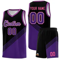 Black Purple Pink Diagonal Stripe Color Block Basketball Jersey