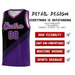 Black Purple Pink Diagonal Stripe Color Block Basketball Jersey 2