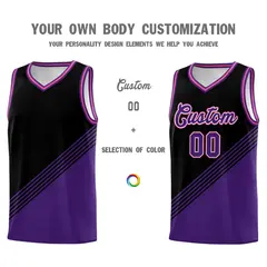 Black Purple Pink Diagonal Stripe Color Block Basketball Jersey 3