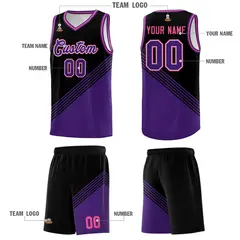Black Purple Pink Diagonal Stripe Color Block Basketball Jersey 5
