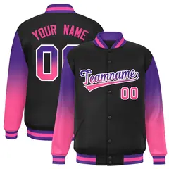 Black Purple-Pink Gradient Varsity Full-Snap Raglan Baseball Jacket