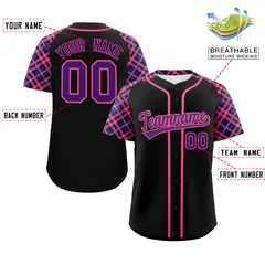 Black Purple-Pink Raglan Sleeves Authentic Baseball Jersey 2