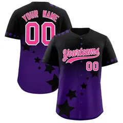 Black Purple Pink Rising Stars Gradient Baseball Jersey