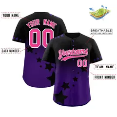 Black Purple Pink Rising Stars Gradient Baseball Jersey 2