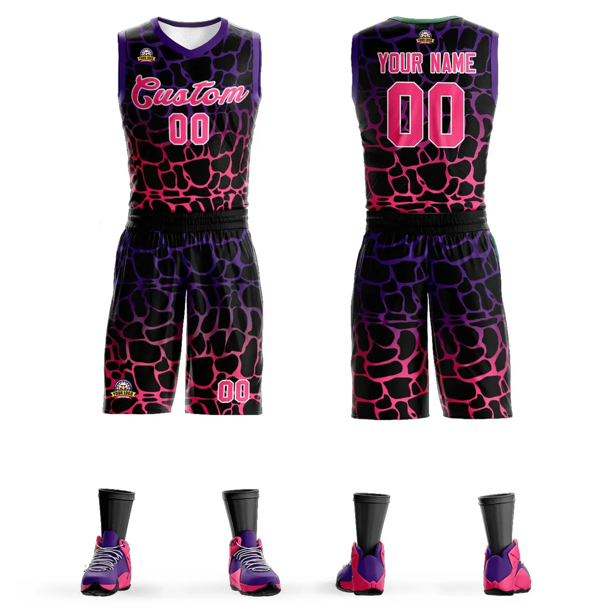 Black Purple-Pink Spotted Graffiti Basketball Jersey