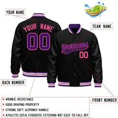 Black Purple Pink Varsity Jacket with Faux Leather Sleeves 2