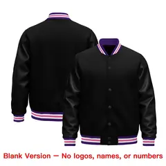Black Purple Pink Varsity Jacket with Faux Leather Sleeves 6
