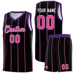 Black Purple Pink White Vertical Stripes Basketball Jersey Set