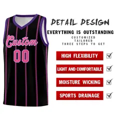 Black Purple Pink White Vertical Stripes Basketball Jersey Set 2