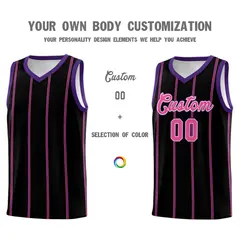 Black Purple Pink White Vertical Stripes Basketball Jersey Set 3