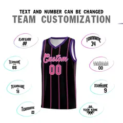 Black Purple Pink White Vertical Stripes Basketball Jersey Set 4
