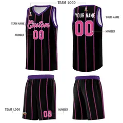 Black Purple Pink White Vertical Stripes Basketball Jersey Set 5