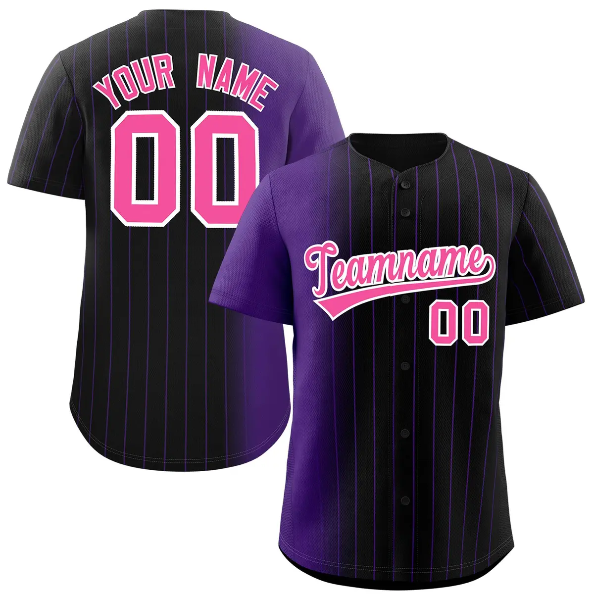 Black Purple Pinstripe Gradient Baseball Jersey