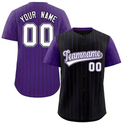 Black Purple Pinstripe Raglan Sleeves Baseball Jersey