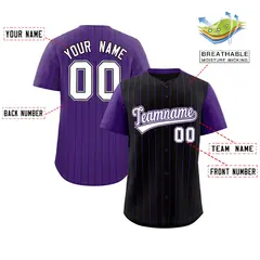 Black Purple Pinstripe Raglan Sleeves Baseball Jersey 2
