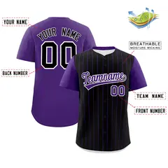 Black Purple Pinstripe Two-Tone Authentic Baseball Jersey 2