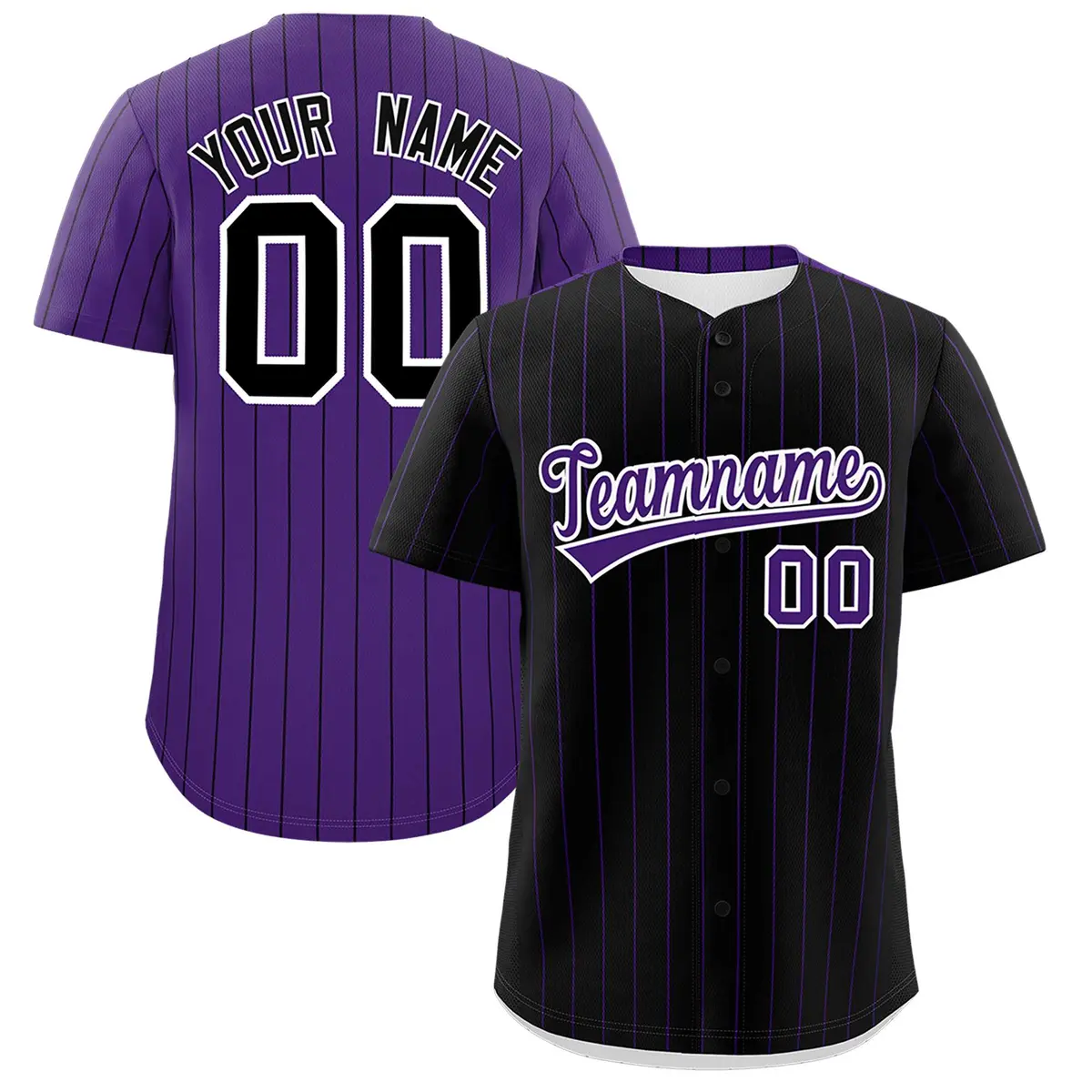 Black Purple Pinstripe Two-Tone Authentic Baseball Jersey