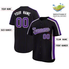 Black Purple Pinstripe Two-tone Side Baseball Jersey 2
