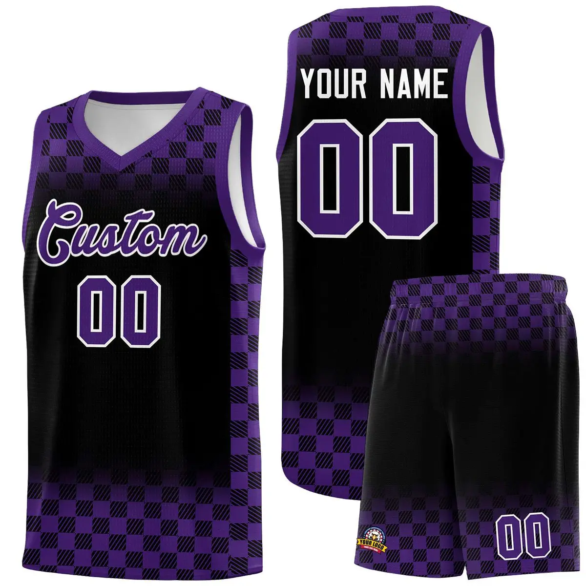 Black Purple Plaid Basketball Jersey for Teams