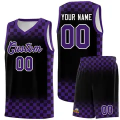 Black Purple Plaid Basketball Jersey for Teams
