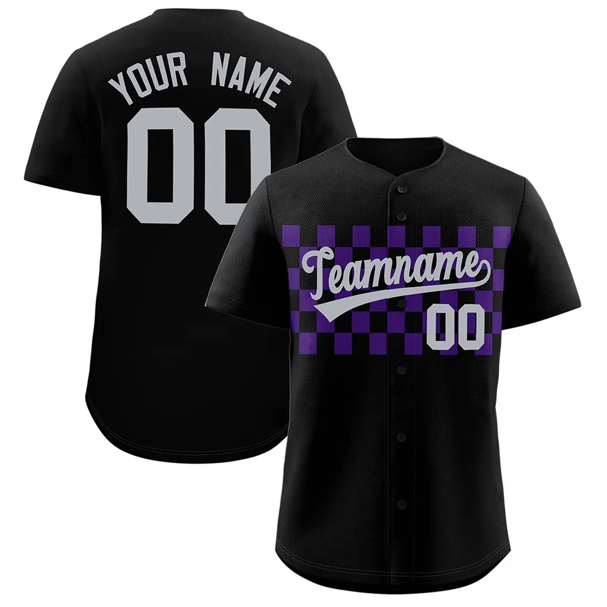 Black Purple Plaid Fashion Authentic Baseball Jersey