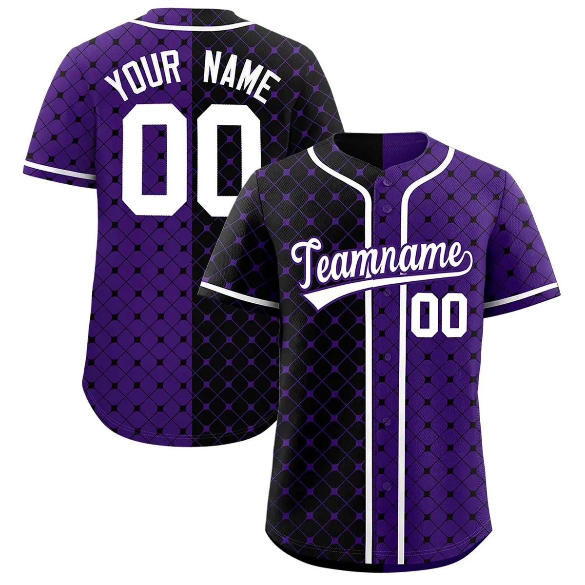 Black Purple Plaid Split Authentic Baseball Jersey