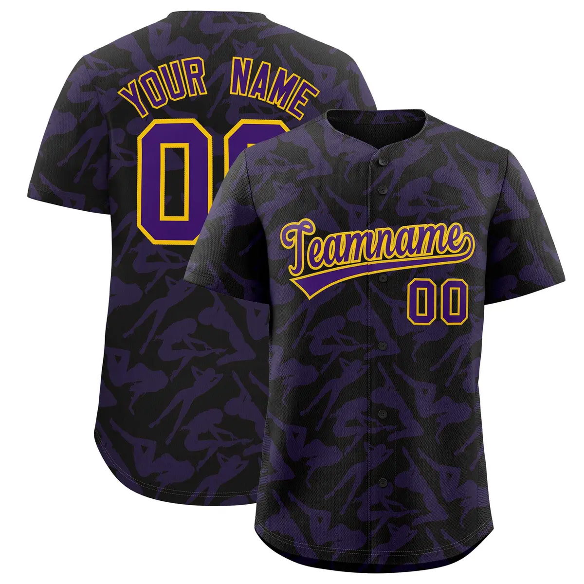 Black Purple Playboy Graffiti Pattern Baseball Jersey